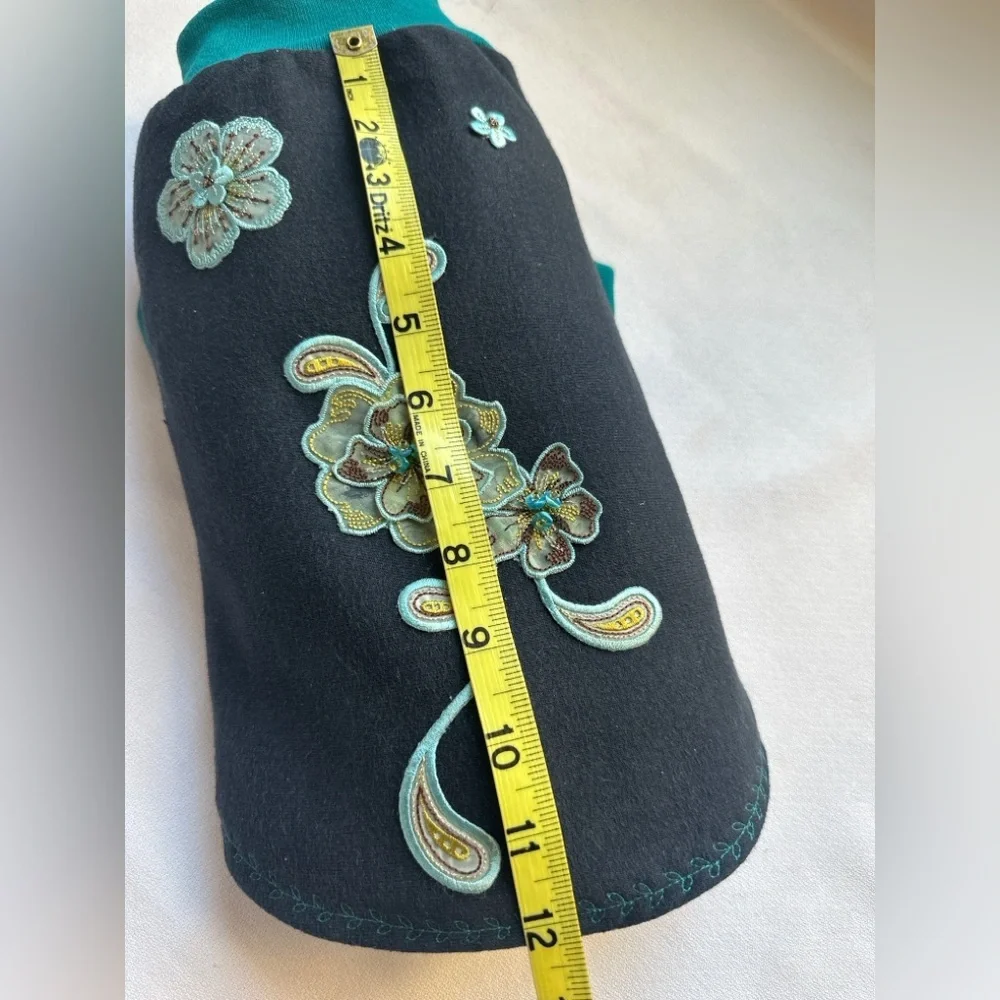 Handmade Upcycled Floral Embroidered Dog Sweater | Small Dog | One of a Kind